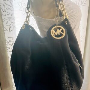 Michael Kors Black and Gold Hobo Shoulder Bag